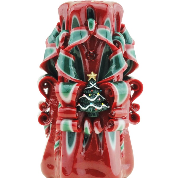 Christmas Tree Carved Magic Candles Scented Red Green White Pina Colada Raspberry Sorbet Strawberry Mango Papaya Cappuccino Hazelnut