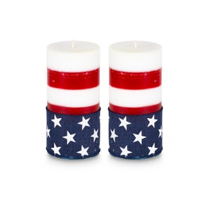 American Flag Pillar Candles Scented US Patriotic Red Blue White Set of 2-3x6 - 20 oz each