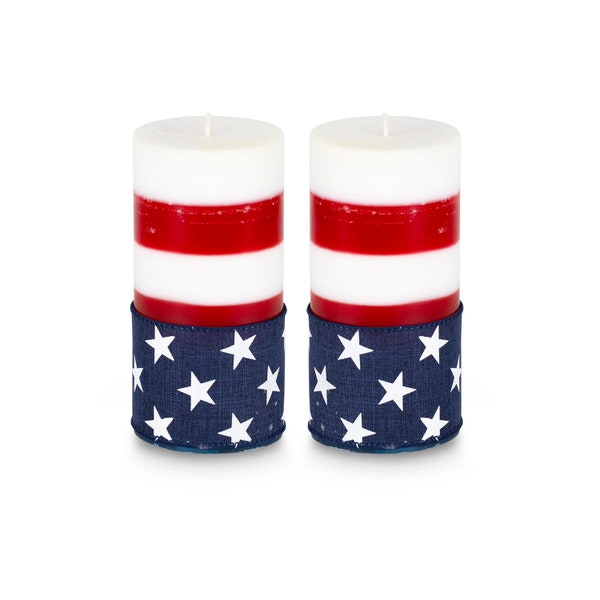 American Flag Pillar Candles Scented Tutti Frutti US Patriotic Red Blue White Set of 2-3x6 - 20 oz each