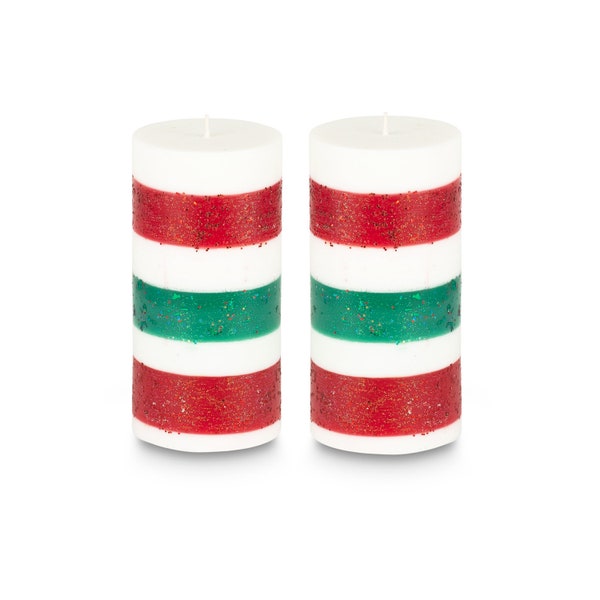 Christmas Red Green White Pillar Candle Scented Unscented Set of 2 60Hour