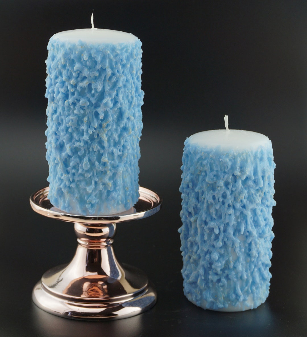 Christmas Blue Pillar Candles Set of 2 3x6 60 Hour Home Decoration Indoor/outdoor Etsy
