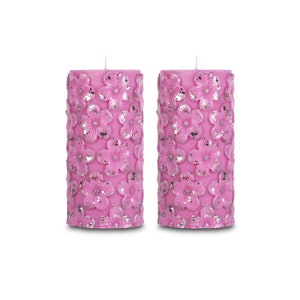 Baby Pink Pillar Candles Set of 2 Colored Flowers Scented Unscented - 5.5&quot;x2.5&quot; 30 Hour - 10 oz each