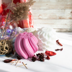 Huge Swirl and Flower Candle - Set of 2-4.5&quot;x4.5&quot; Unscented - 60 Hour - 20 oz each - Mothers day Valentines day Birthday Gift idea