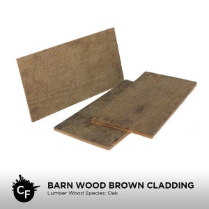 May include: Three pieces of brown barn wood cladding, made from oak lumber.