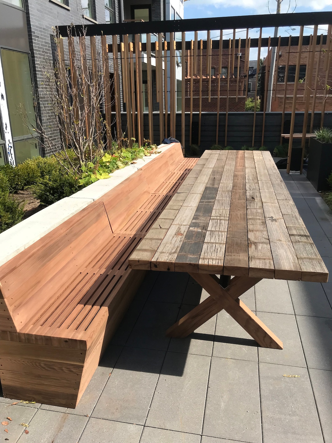 20 FT Solid Wooden Redwood Long Bench for Both Indoor and Outdoor Use ...