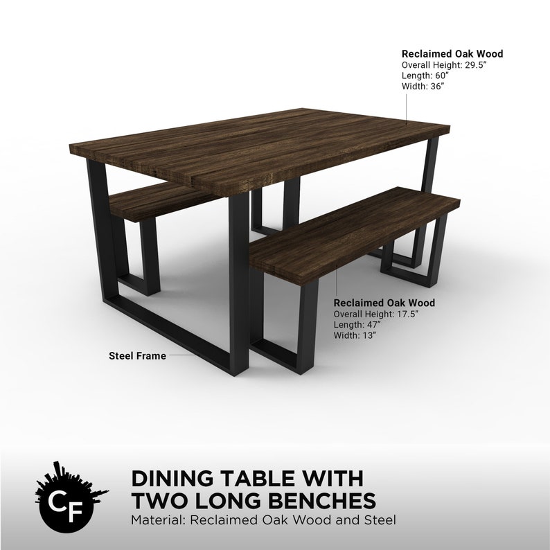 Dining Table With Two Long Benches Etsy