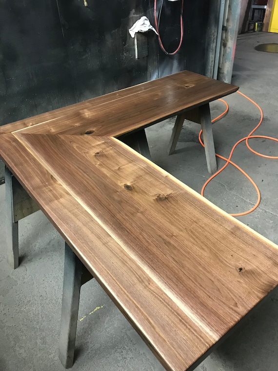 L Shaped Desk Walnut Top Steel Base Etsy UK