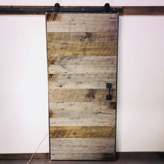 Reclaimed Barn Wood Door With Steel Frame And Hardware Etsy