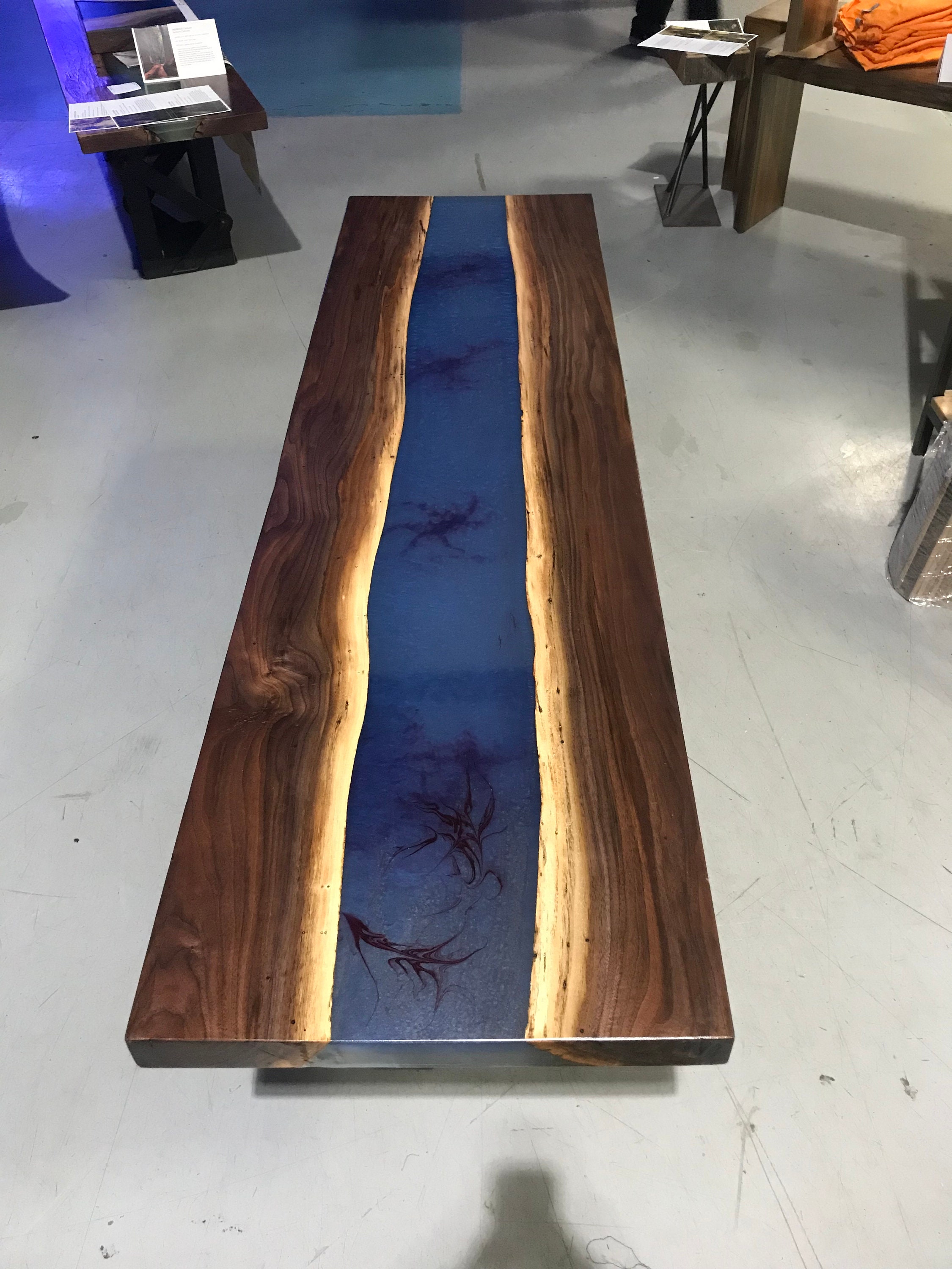 Blue Epoxy Resin Custom Table With Walnut Live Edge Etsy