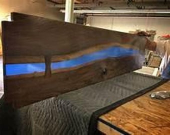 Live Edge Walnut with Blue Epoxy Resin River Console Table
