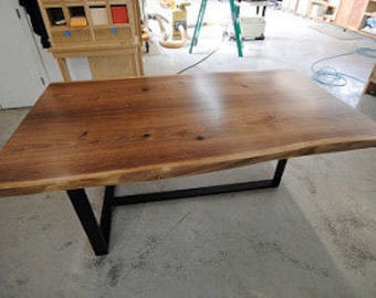 Live Edge Walnut table, Custom Handmade Wooden Table With Metal Base For Dining Room And Restaurant.