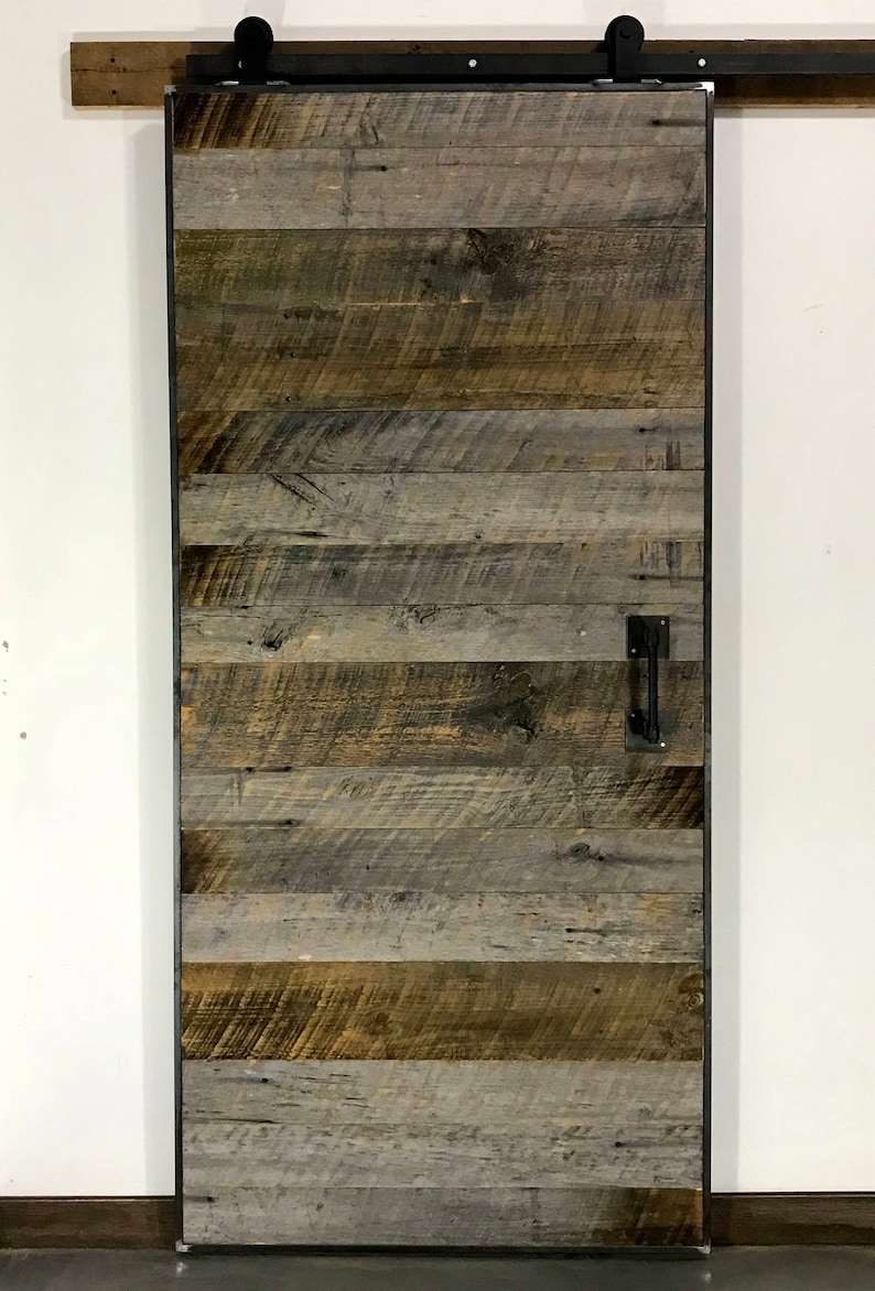 Reclaimed Barn Wood Door With Steel Frame and Hardware Etsy