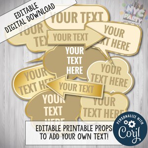 Editable Photo Booth Props, Champagne, Gold Editable Props, Neutral Props, Edit with CORJL, Edit Online, Gold Neutral Props, Earth tones