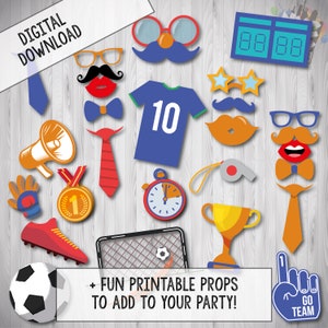 Editable Soccer Photo Booth Props | Kids Football Birthday Party Decor | Sports Theme Printables - Corjl Template Instant Download