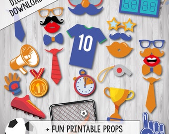 Soccer Photo Booth Props: Editable Sports Party Printables (Digital Download)