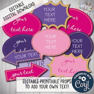 Bearbeitbare Photobooth-Requisiten, Bearbeitung mit CORJL, benutzerdefinierte Photobooth-Requisiten, rosa Requisiten, Sweet Sixteen, Glitzer-Requisiten, Quitte, KOSTENLOSER Bonus PROPS