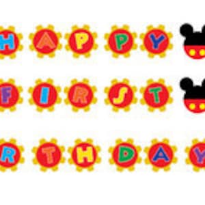 1st Mickey Birthday Party, Mickey Mouse 1st Birthday Banner,  Mickey Birthday banner, Happy First Birthday Banner, INSTANT DOWNLOAD