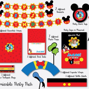 Mickey Mouse Birthday Party Pack with Invitation,  Mickey Photo Booth Props Backdrop and Photo Booth Photo Frame SUPERSIZED