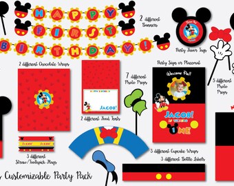 Micky Maus Geburtstags-Party-Pack: Einladung, Backdrop, Fotorequisiten (Digitaler Download)