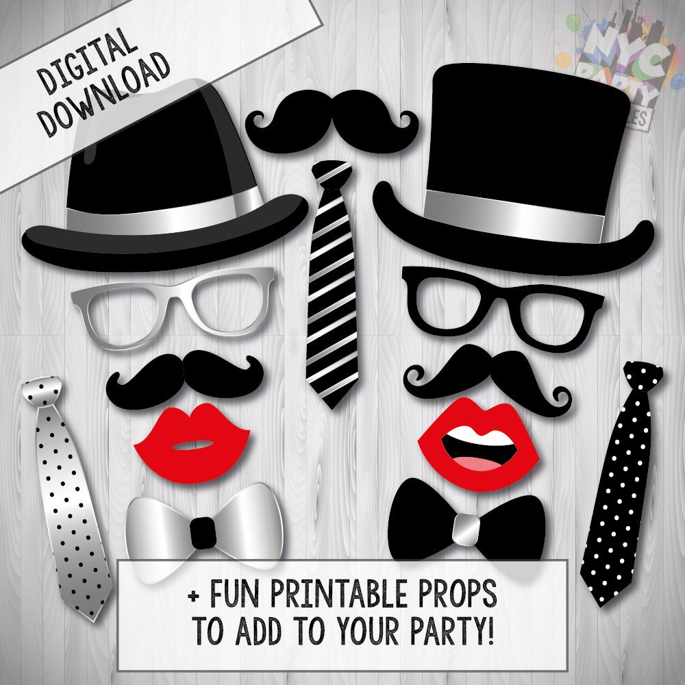 Editable Black & Silver Photo Booth Props: Customizable Party ...