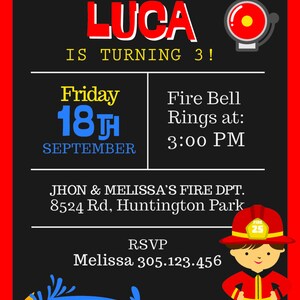 Firefighter Invitation, Firetruck Party Invitation, Fireman Invitation, Printable Firefighter invitation, Firetruck Birthday Party
