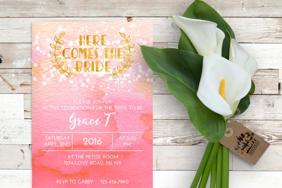Pink & Gold Bridal Shower Invitation, Blush and Champagne Bridal Shower, Blush Pink and Gold Bridal Shower Invitation,Printable Digital File Il_570xn
