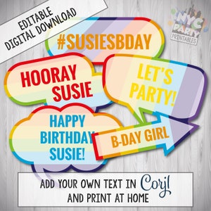 Rainbow Props, Pride Editable Rainbow Props, Rainbow Birthday, Rainbow Pride Photo Booth Props, Edit with CORJL, Printable Digital File