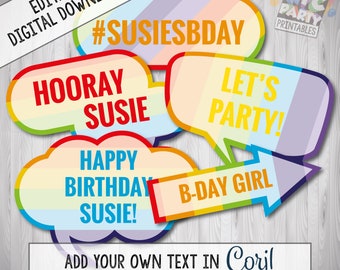 Rainbow Photo Booth Props: Editable Pride Party Decor (Digital Download)