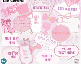 Editable Coquette Photo Booth Props, Pink Bow Pearl Birthday Party Decorations (Digital Download)