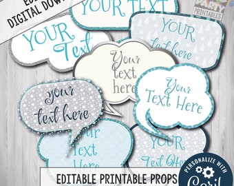 Editable Photo Booth Props, Edit with Corjl, Winter Wonderland, Custom Photo Booth Props, Editable Props + FREE BONUS, Add your Own Text