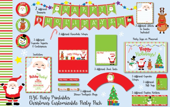 Christmas Party, Christmas Party Invitation, PRINTABLE Christmas Pack with Bonus Santa Letter, FREE invitation Il_570xn