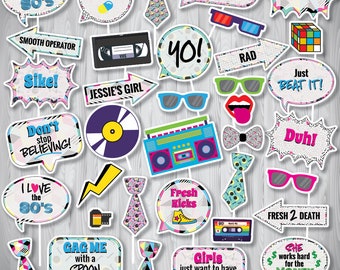 Rekwizyty do fotobudki z lat 80. do wydrukowania | Znaki imprezowe w stylu lat 80. | Pobierz natychmiast | Dekoracje imprezowe w stylu retro