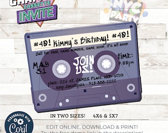 90s Hip Hop Birthday Invitation: Graffiti Cassette Tape (Digital Download)