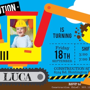 Construction Birthday Invitation: Digger Photo Invite (PRINTABLE)