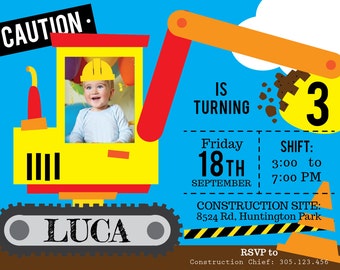 Construction Birthday Invitation: Digger Photo Invite (PRINTABLE)