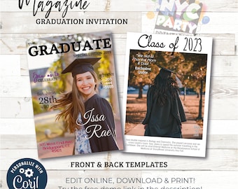 Magazine Style Graduation Invitation | Class of 2025 Editable Template | 5x7 Digital Download Party Invite