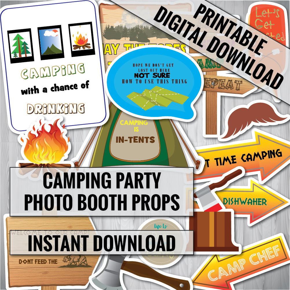 camping-photo-booth-props-camping-party-glamping-photo-booth-props-woodland-lumberjack-hiking-outdoor-props-instant-download-etsy