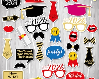 2024 Graduation Photo Booth Props: Printable Party Decorations (Digital Download)