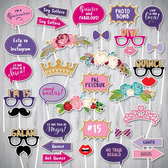 Quinceañera Photo Booth Props, Quinceanera Photo Booth Props, Quince Props, XV años party photo props, 15th Birthday Props-INSTANT DOWNLOAD Il_570xn