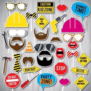 Photo Booth Props voor bouwfeest: veiligheidshelm, gereedschap (digitale download)