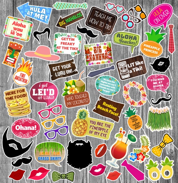 Luau Photo Booth Props, Hawaiian Photo Booth Props, Hawaiian Party Photo Booth Props- with Free Sign-INSTANT DOWNLOAD Il_570xn