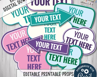 Editable - Custom Photo Booth Props – Printable, Easy to Edit with CORJL – Add Your Own Text + FREE Bonus Props Included