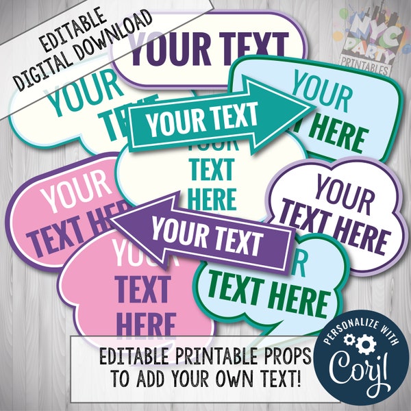 Editable Photo Booth Props, Custom Photo Booth Props, Edit with CORJL, Printable Photo Booth Props, Add your own text, FREE Bonus PROPS