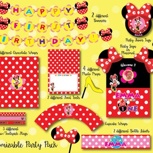 Minnie Mouse Birthday Party Pack: Photo Booth Props, Backdrop & Invitation (Digital Download)