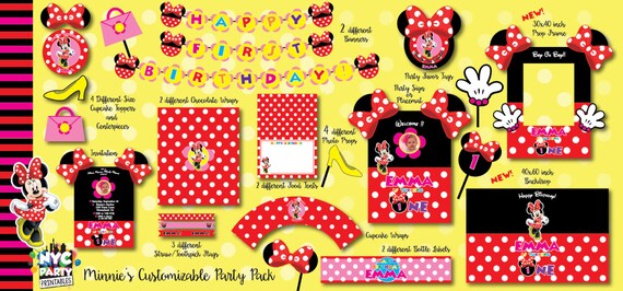 Red Minnie Mouse Customizable Printable Party Pack