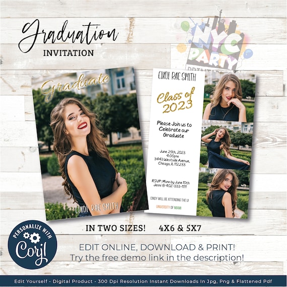 EDITABLE Graduation Party Invitation, Edit with Corjl, Class of 2023