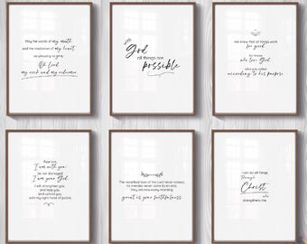 Bible Verse Wall Art Set – 6 Printable Christian Quotes | 7 Different Sizes | Scripture Decor | Farmhouse Decor | Instant Digital Download