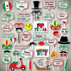 Italian Photo Booth Props | Italy Party Decor | Rome Travel Theme Props | Italia Party Printable | Italian Love Signs | Italian Party Sign
