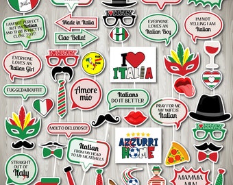Italian Photo Booth Props, Italy party props, Rome party, Italia photo booth, Italian love, Free SIGN, INSTANT DOWNLOAD