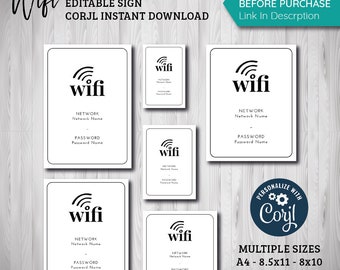 WiFi Password Sign, EDITABLE WiFi Sign Template, Airbnb Template, VRBO Template, Airbnb Sign, VRBO Sign, 5- different Sizes- Edit with Corjl